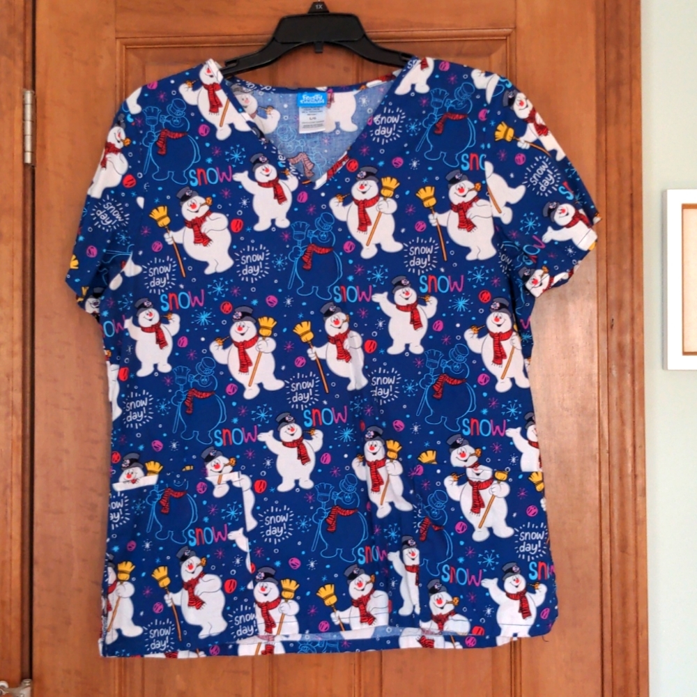 Frosty the Snowman women's scrub top